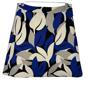 J. McLaughlin Blue Black Cream Leaf Print A-Line Skirt - Size 4